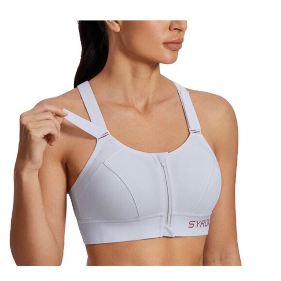SYROKAN Sports Bra 34DD White High Impact Support Zip Front Adjustable - Picture 4 of 10